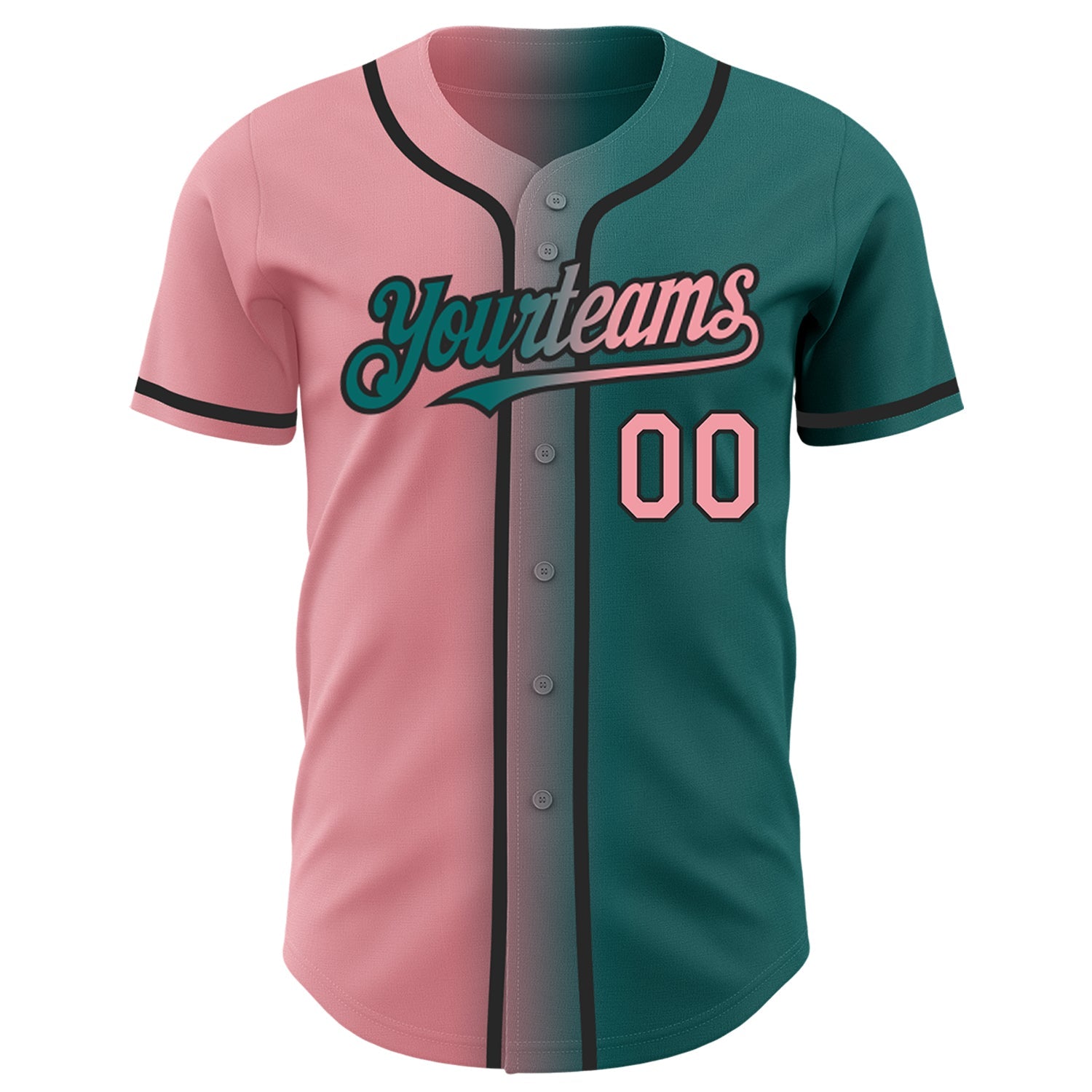 Custom Teal Medium Pink-Black Authentic Gradient Fashion Baseball Jersey view 2