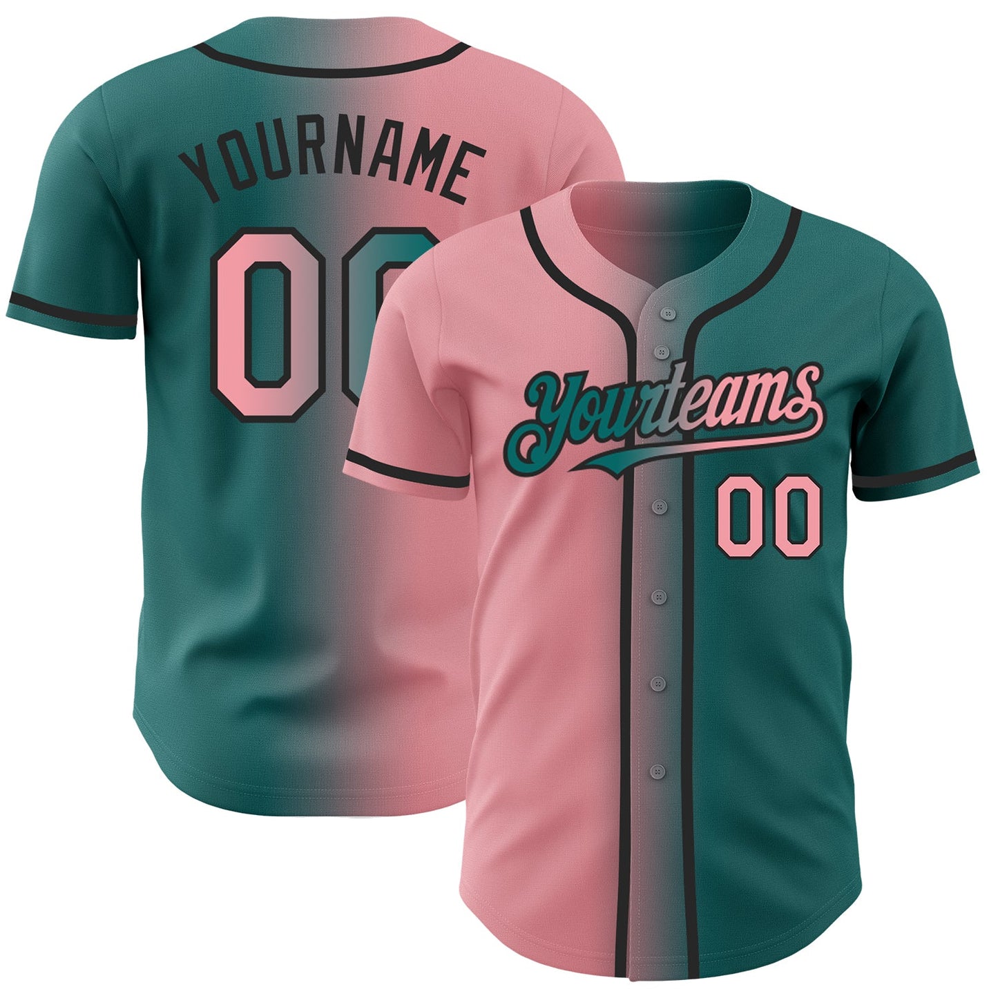 Custom Teal Medium Pink-Black Authentic Gradient Fashion Baseball Jersey - Main View