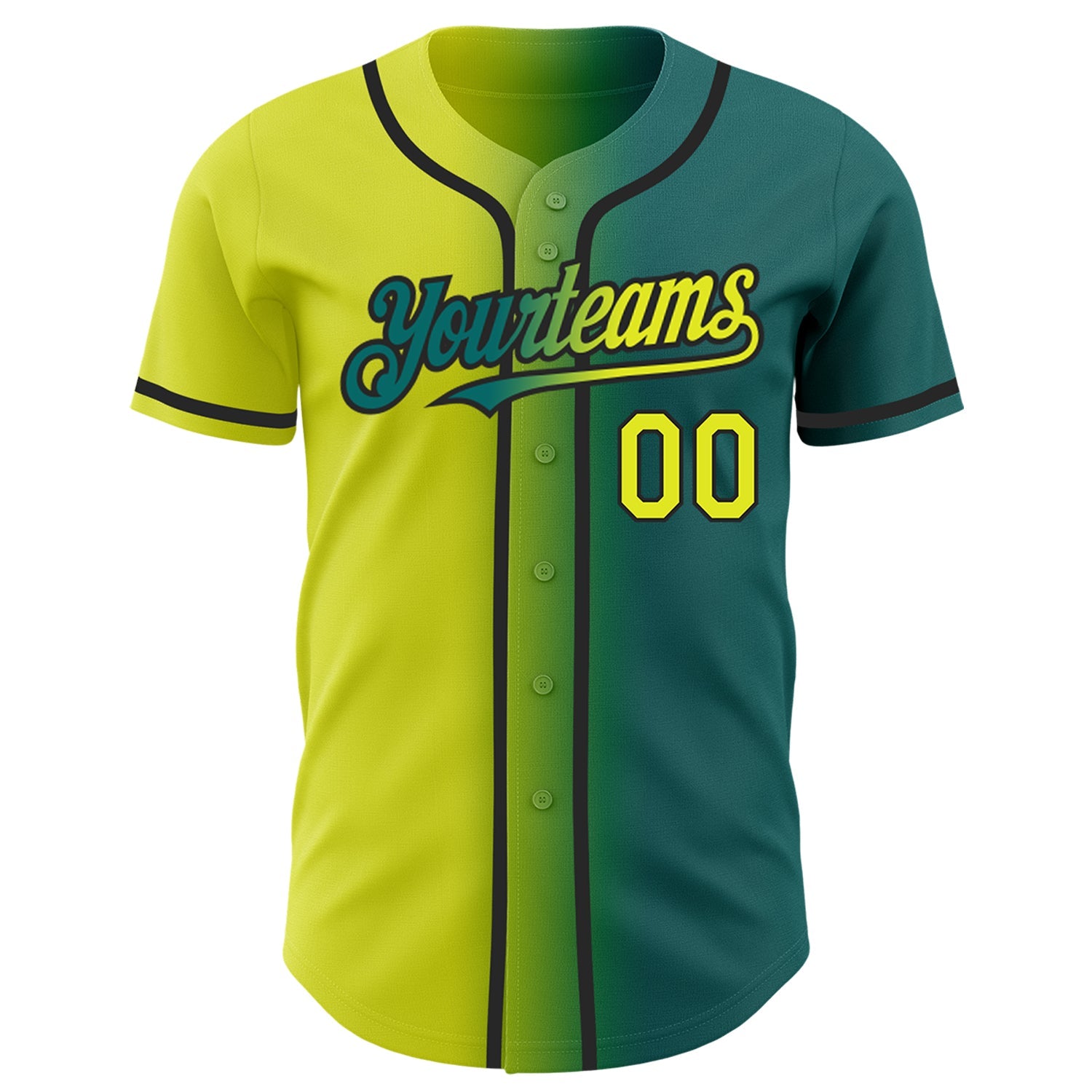 Custom Teal Neon Yellow-Black Authentic Gradient Fashion Baseball Jersey view 2