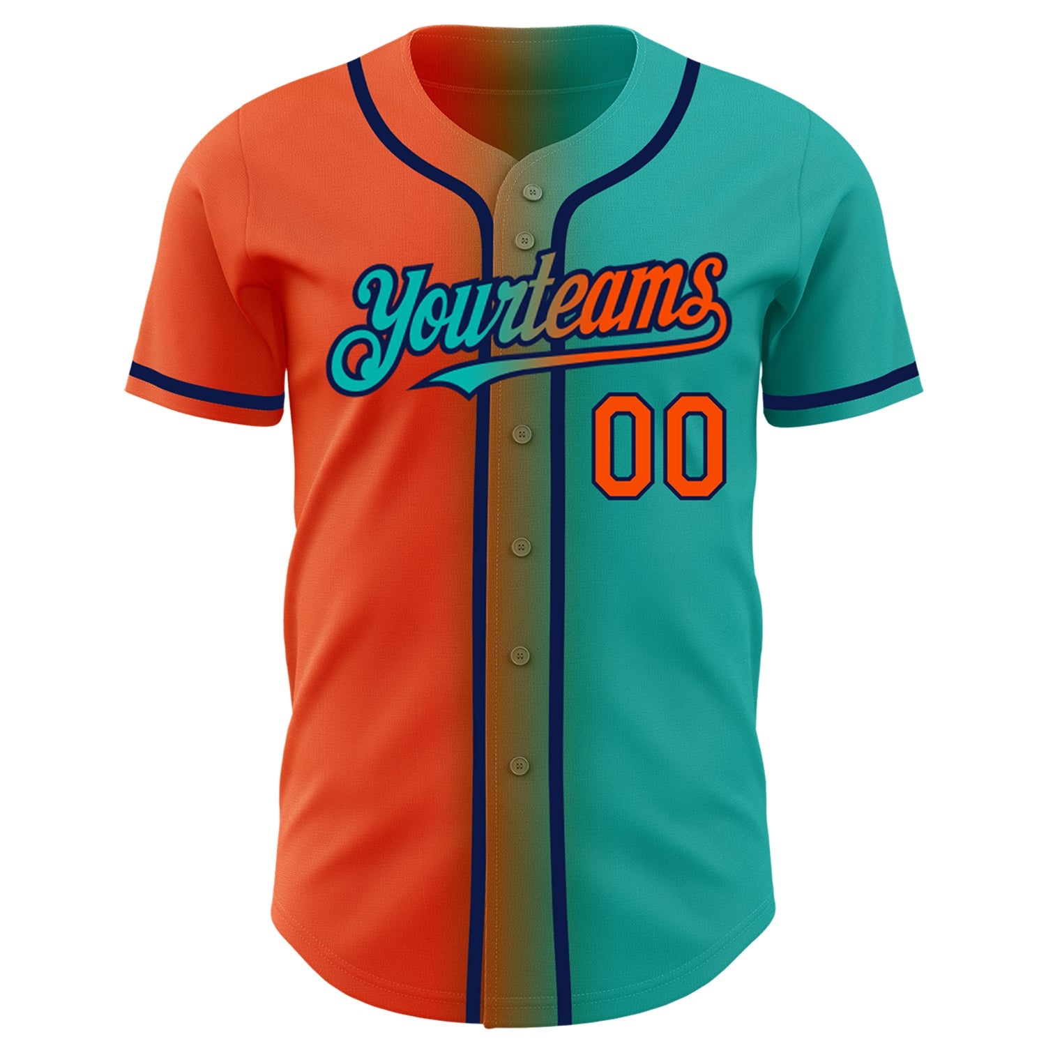Custom Aqua Orange-Navy Authentic Gradient Fashion Baseball Jersey view 2