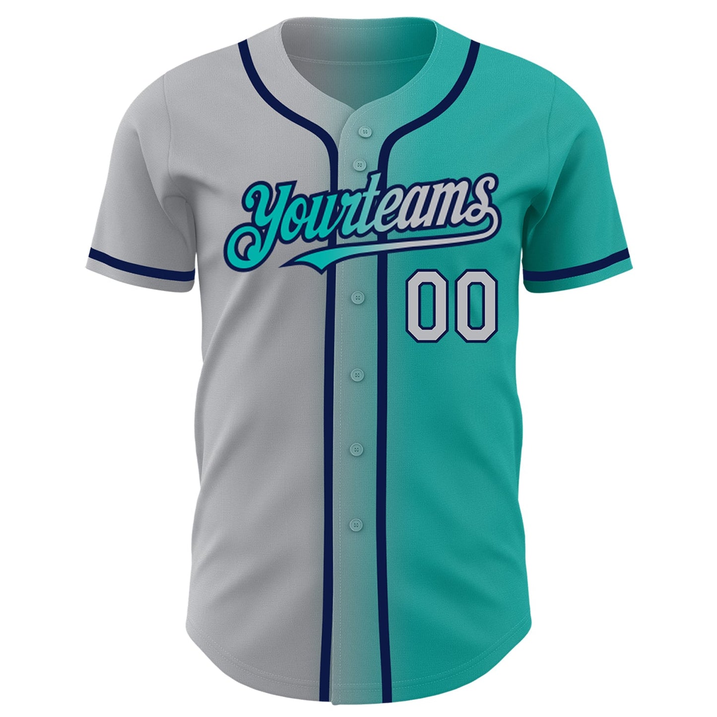 Custom Aqua Gray-Navy Authentic Gradient Fashion Baseball Jersey view 2