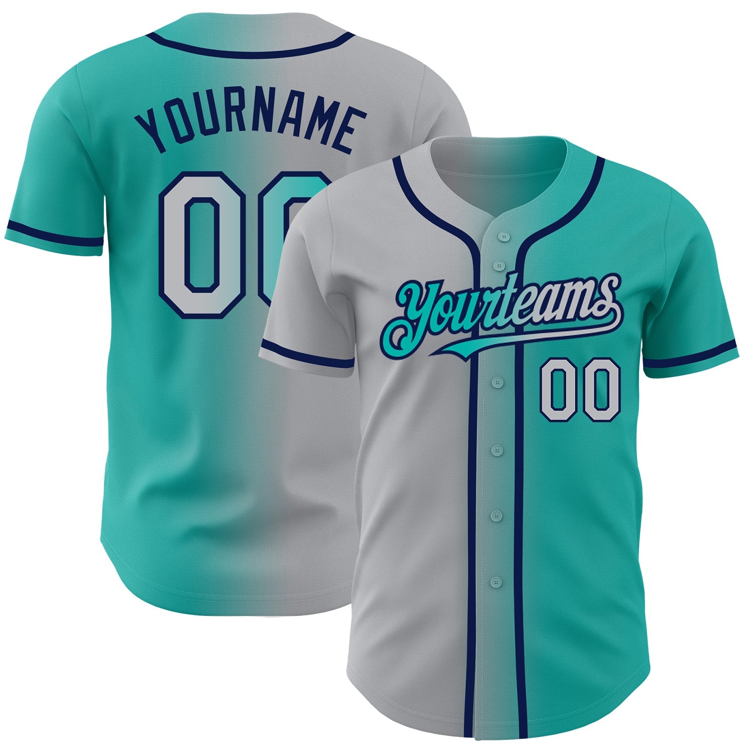 Custom Aqua Gray-Navy Authentic Gradient Fashion Baseball Jersey - Main View