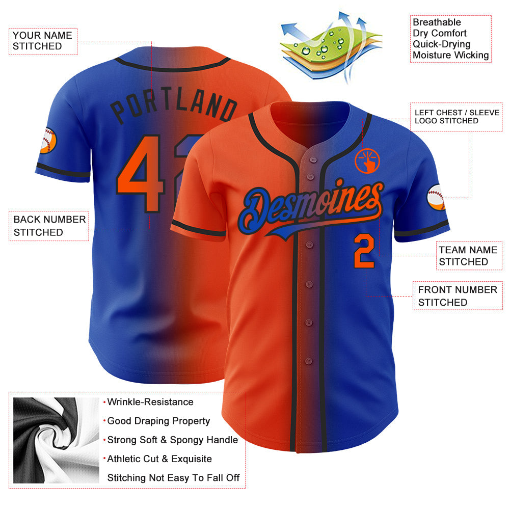 Custom Thunder Blue Orange-Black Authentic Gradient Fashion Baseball Jersey view 4