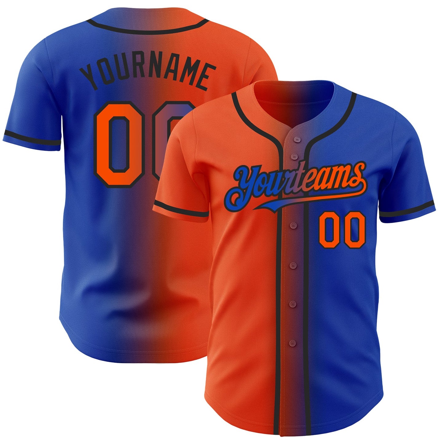 Custom Thunder Blue Orange-Black Authentic Gradient Fashion Baseball Jersey - Main View