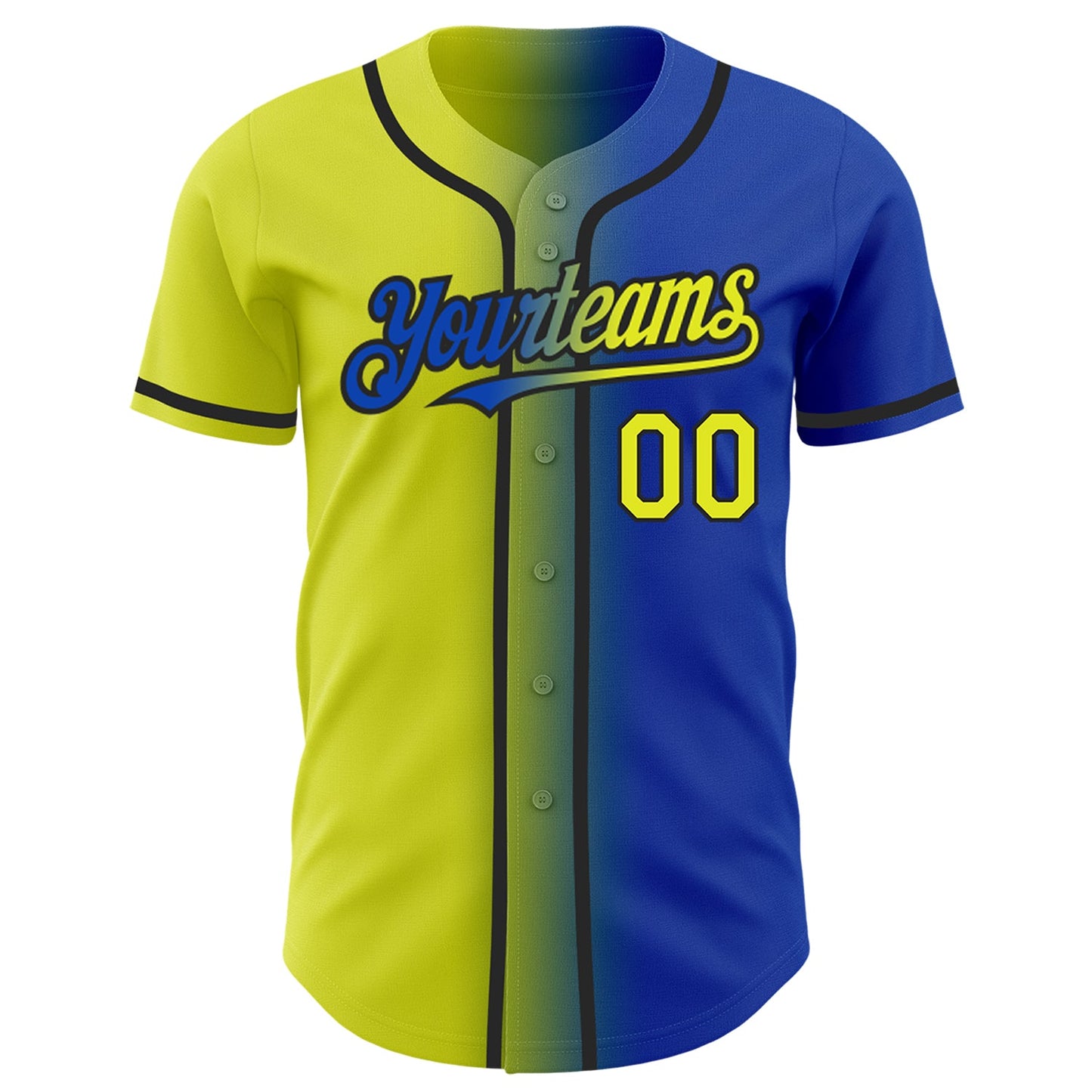 Custom Thunder Blue Neon Yellow-Black Authentic Gradient Fashion Baseball Jersey view 2