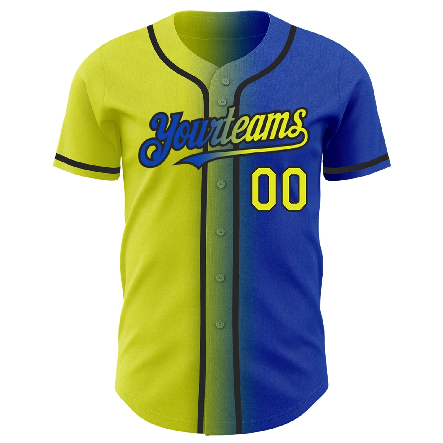 Custom Thunder Blue Neon Yellow-Black Authentic Gradient Fashion Baseball Jersey view 2