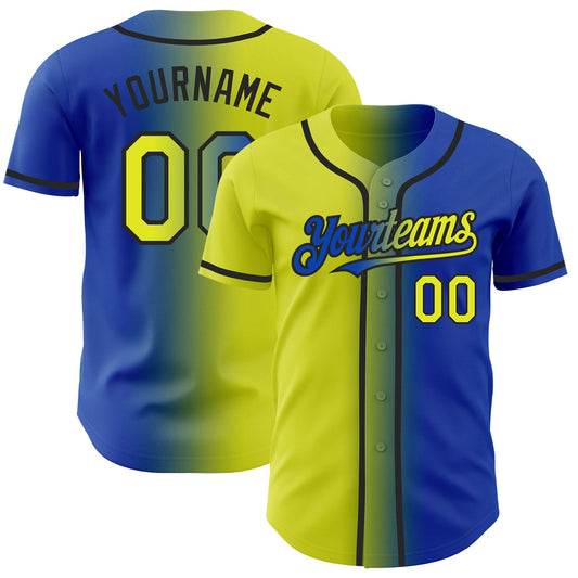 Custom Thunder Blue Neon Yellow-Black Authentic Gradient Fashion Baseball Jersey - Main View