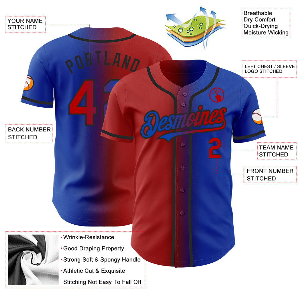 Custom Thunder Blue Red-Black Authentic Gradient Fashion Baseball Jersey view 3
