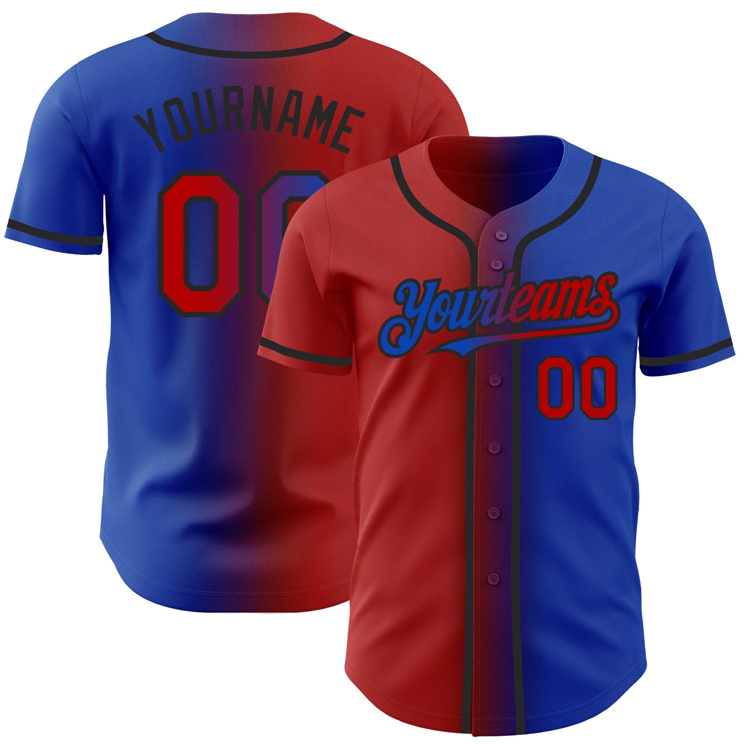 Custom Thunder Blue Red-Black Authentic Gradient Fashion Baseball Jersey - Main View