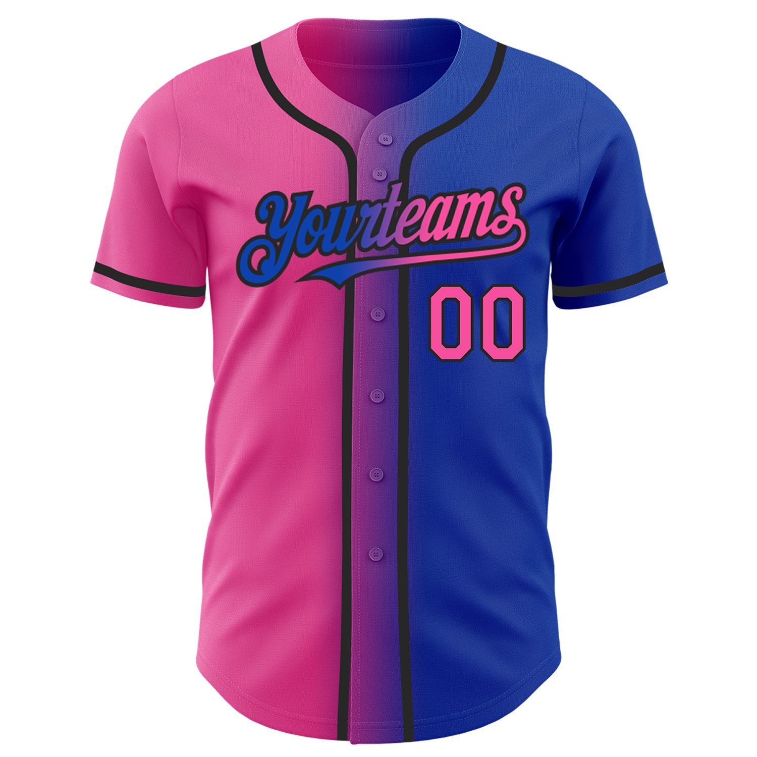 Custom Thunder Blue Pink-Black Authentic Gradient Fashion Baseball Jersey view 2