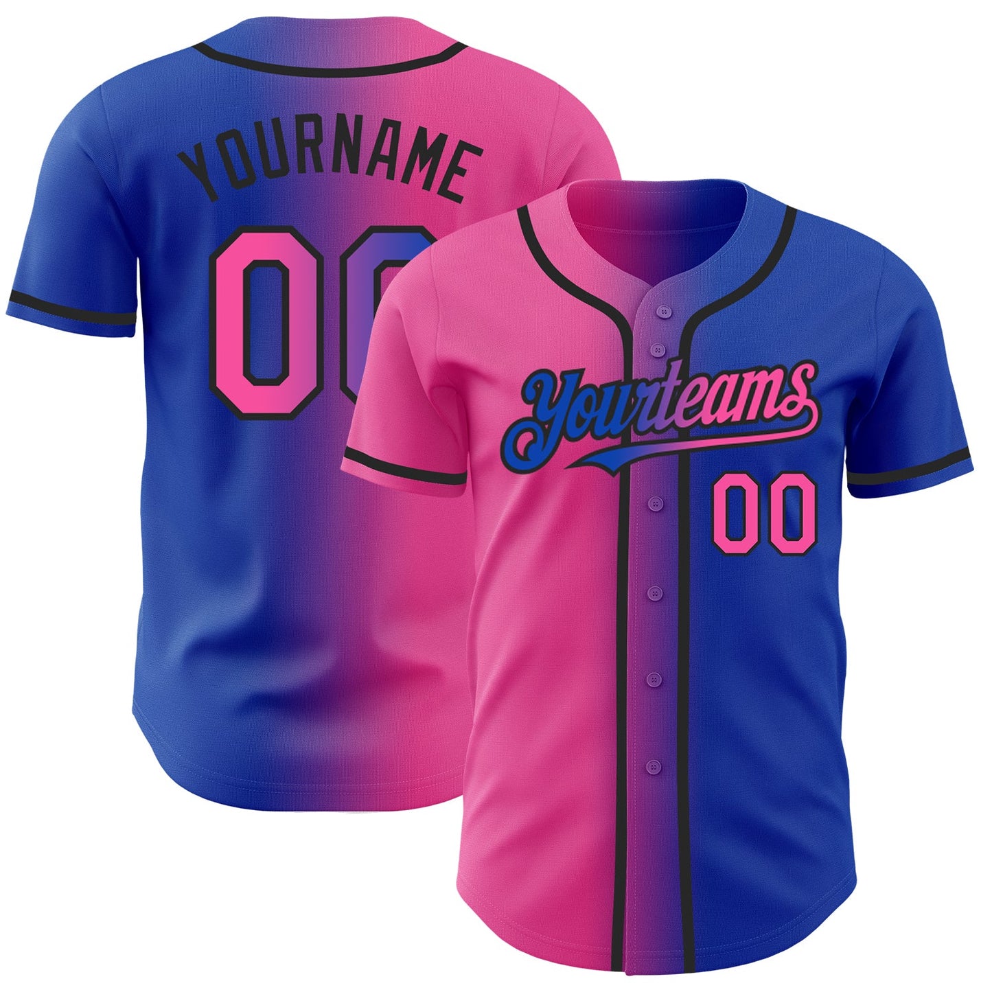 Custom Thunder Blue Pink-Black Authentic Gradient Fashion Baseball Jersey - Main View