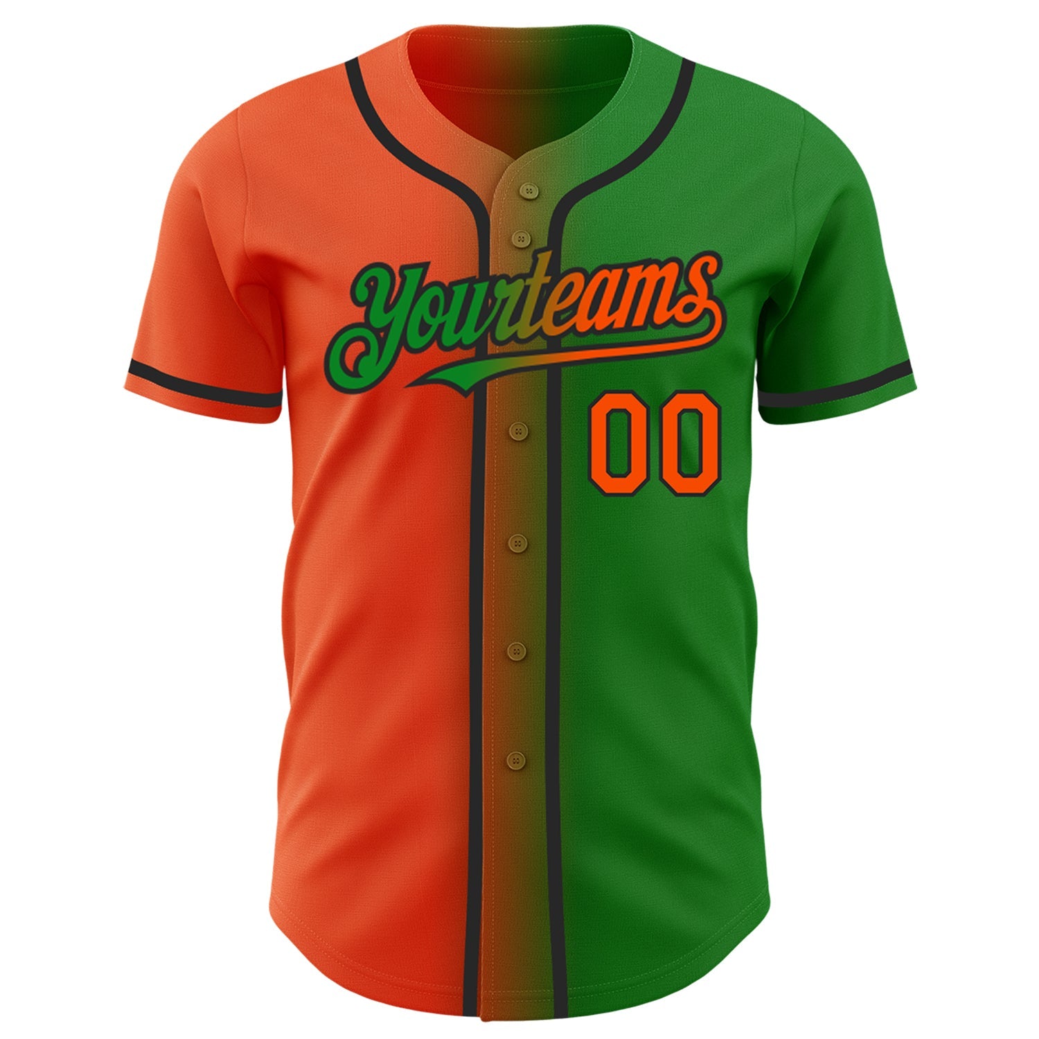 Custom Grass Green Orange-Black Authentic Gradient Fashion Baseball Jersey view 3