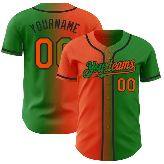 Custom Grass Green Orange-Black Authentic Gradient Fashion Baseball Jersey - Main View