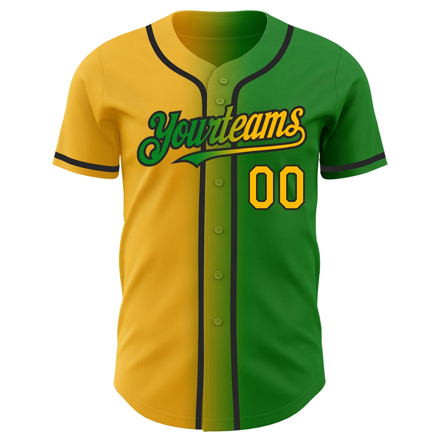 Custom Grass Green Gold-Black Authentic Gradient Fashion Baseball Jersey view 2