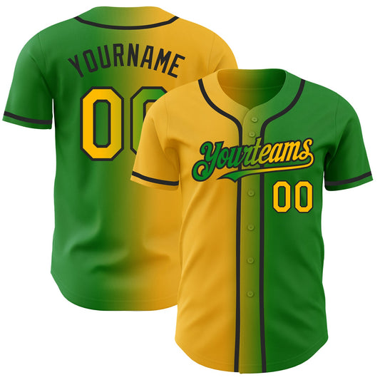Custom Grass Green Gold-Black Authentic Gradient Fashion Baseball Jersey - Main View