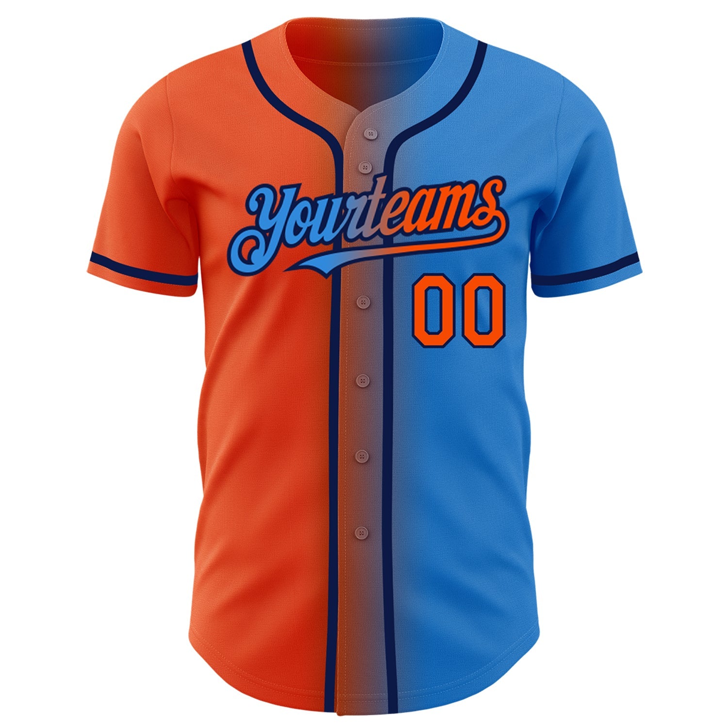 Custom Electric Blue Orange-Navy Authentic Gradient Fashion Baseball Jersey view 3