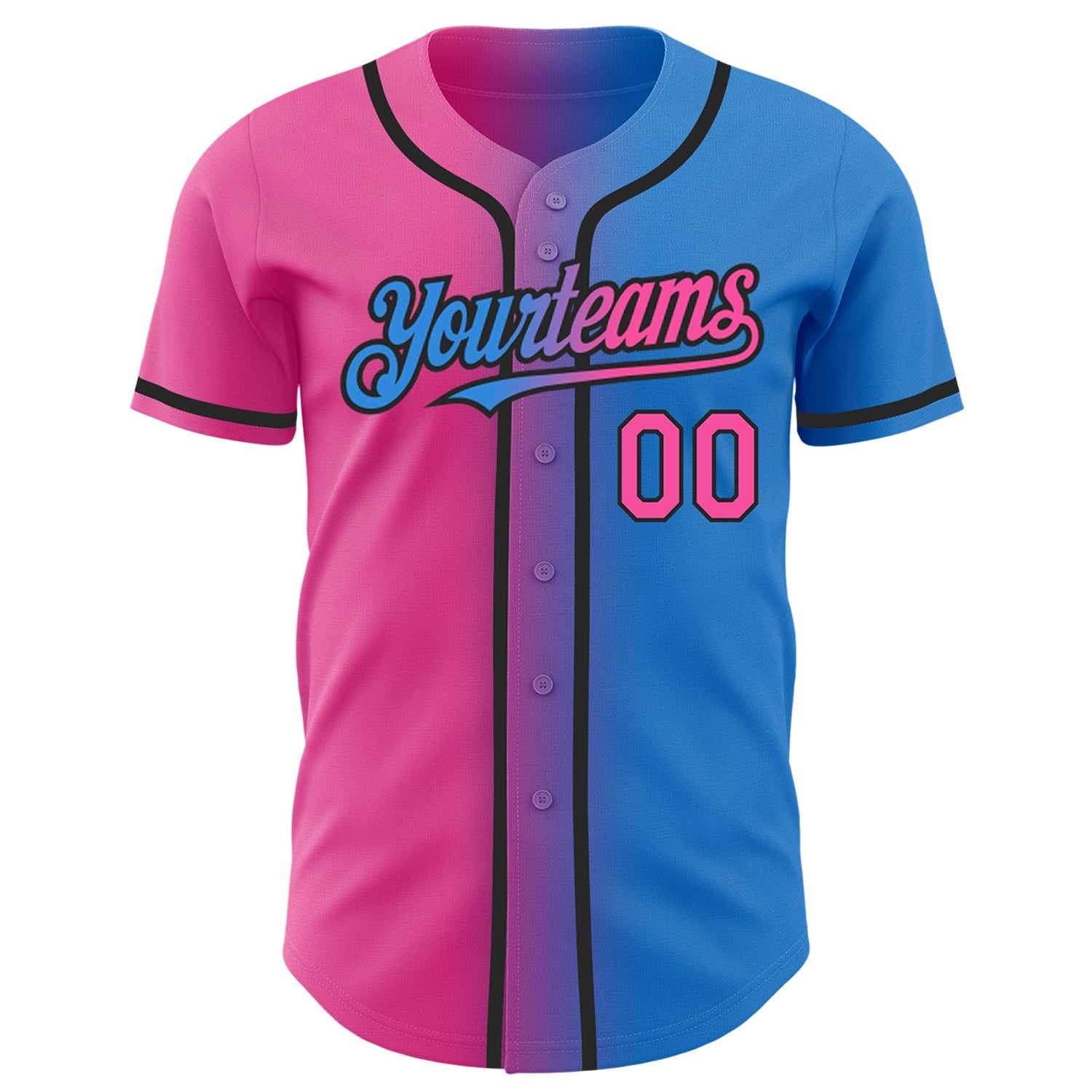 Custom Electric Blue Pink-Black Authentic Gradient Fashion Baseball Jersey view 2