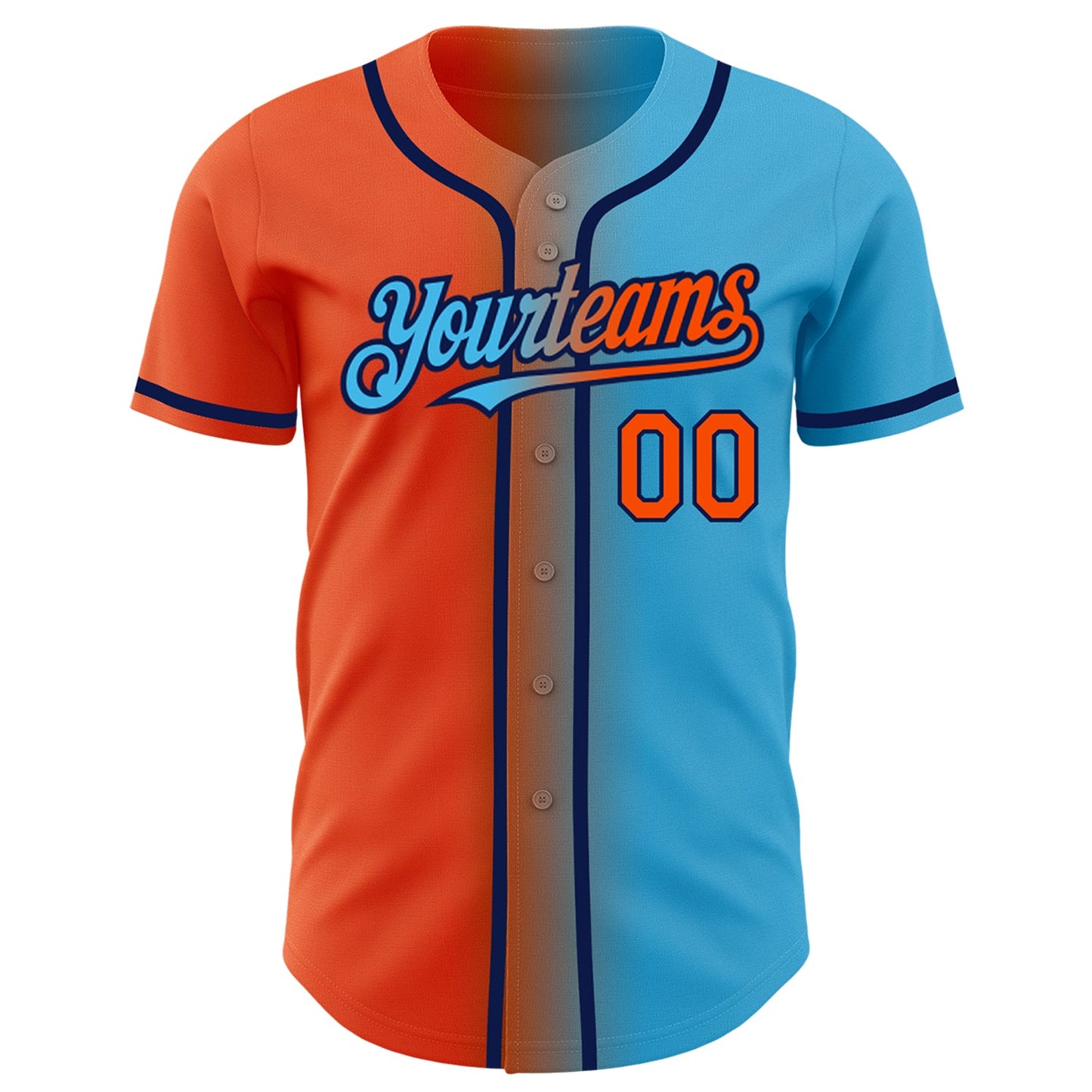 Custom Sky Blue Orange-Navy Authentic Gradient Fashion Baseball Jersey view 2