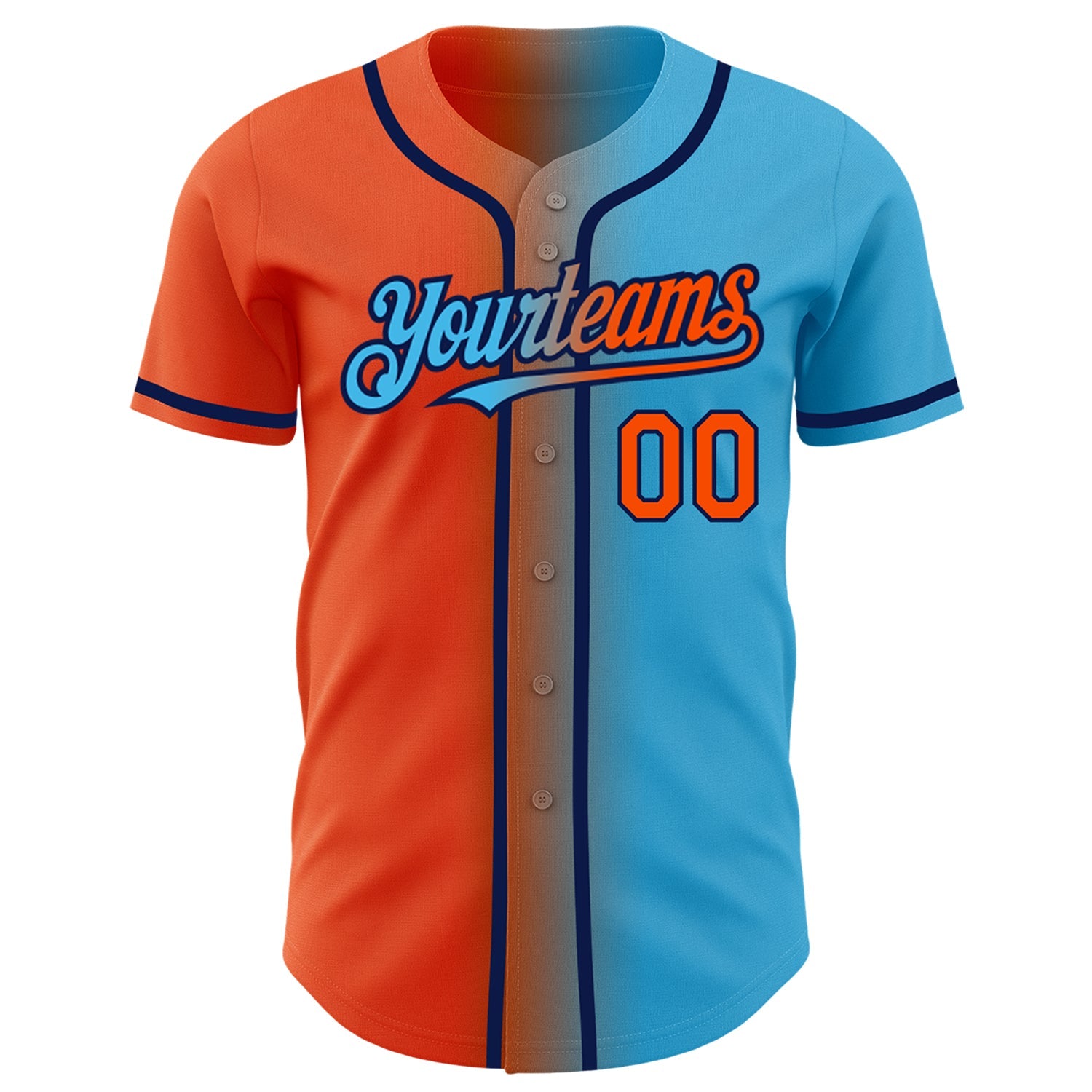Custom Sky Blue Orange-Navy Authentic Gradient Fashion Baseball Jersey view 2