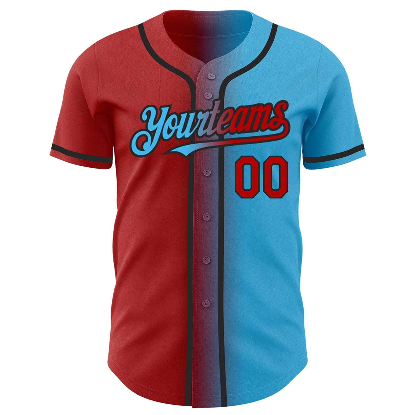 Custom Sky Blue Red-Black Authentic Gradient Fashion Baseball Jersey view 2