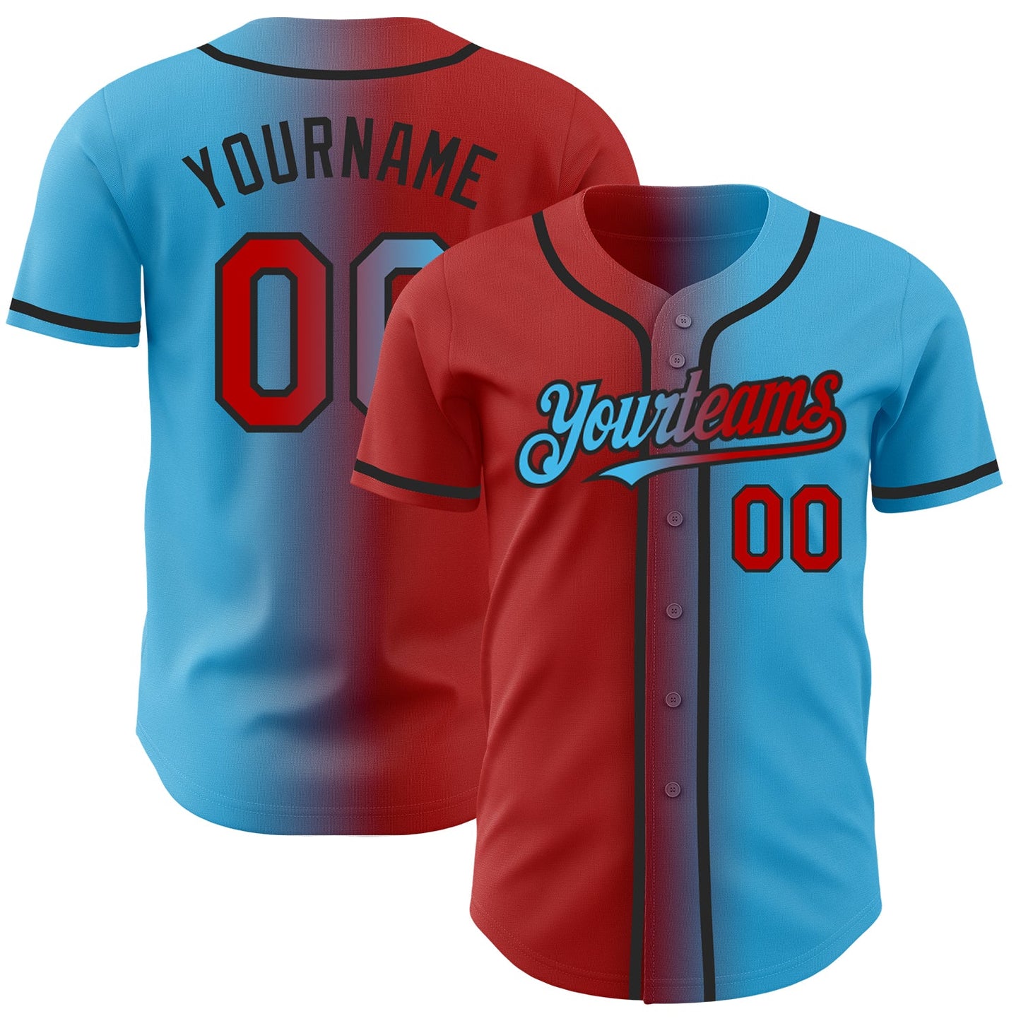 Custom Sky Blue Red-Black Authentic Gradient Fashion Baseball Jersey - Main View