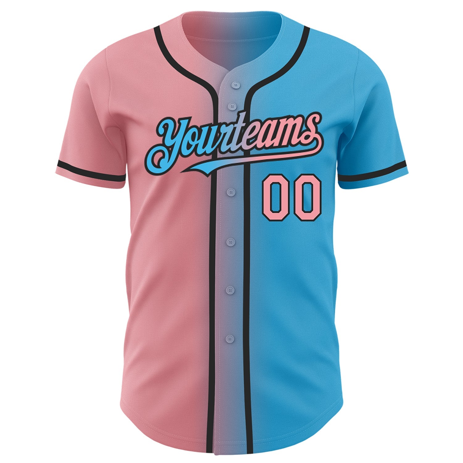 Custom Sky Blue Medium Pink-Black Authentic Gradient Fashion Baseball Jersey view 2