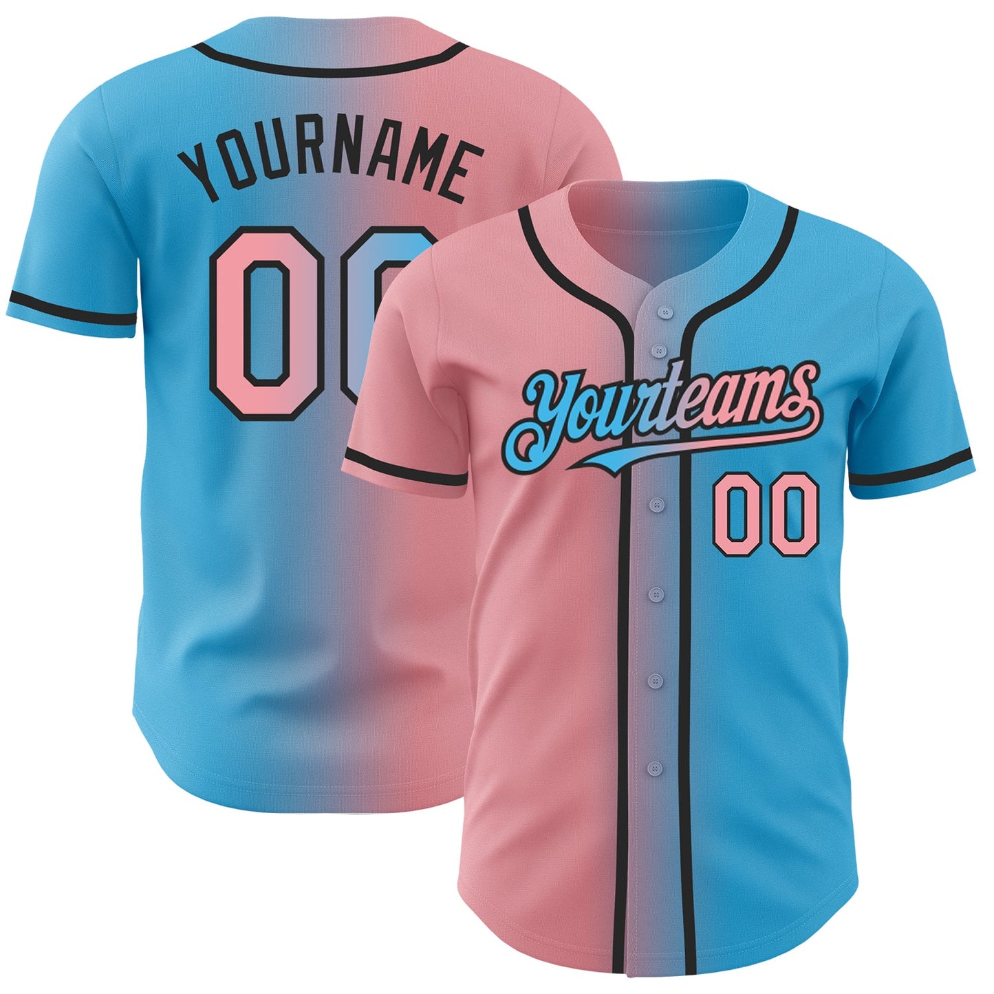 Custom Sky Blue Medium Pink-Black Authentic Gradient Fashion Baseball Jersey - Main View