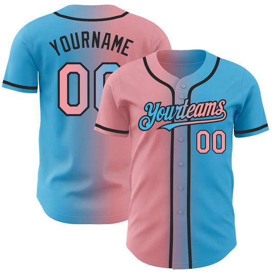 Custom Sky Blue Medium Pink-Black Authentic Gradient Fashion Baseball Jersey - Main View