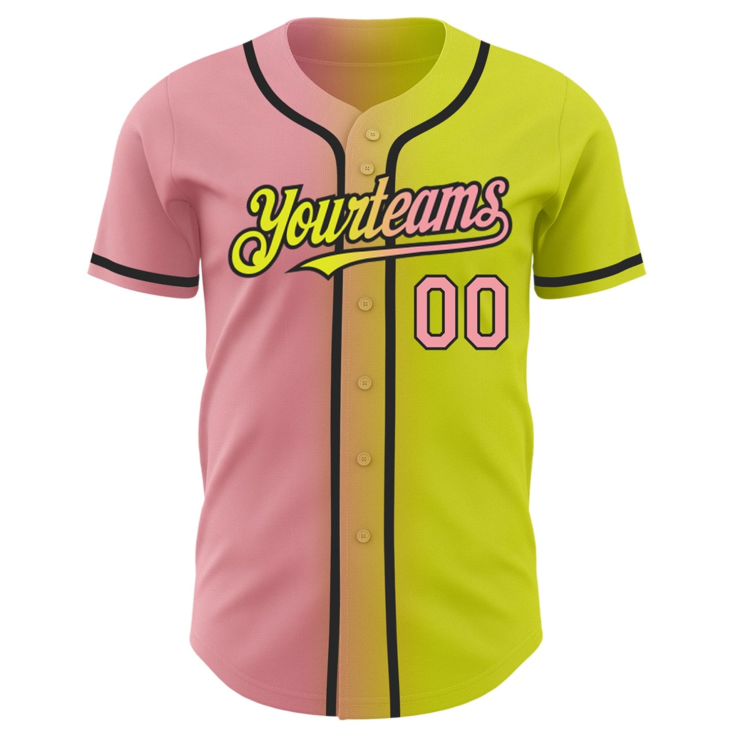Custom Neon Yellow Medium Pink-Black Authentic Gradient Fashion Baseball Jersey view 2