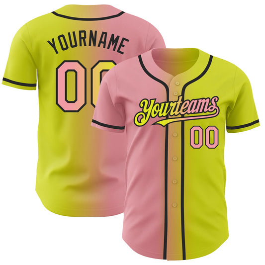 Custom Neon Yellow Medium Pink-Black Authentic Gradient Fashion Baseball Jersey - Main View