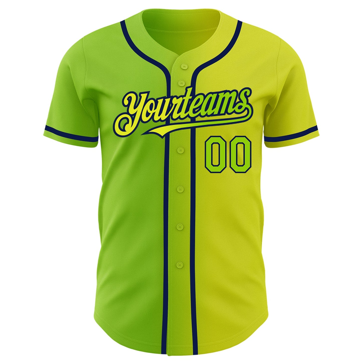 Custom Neon Yellow Neon Green-Navy Authentic Gradient Fashion Baseball Jersey view 2