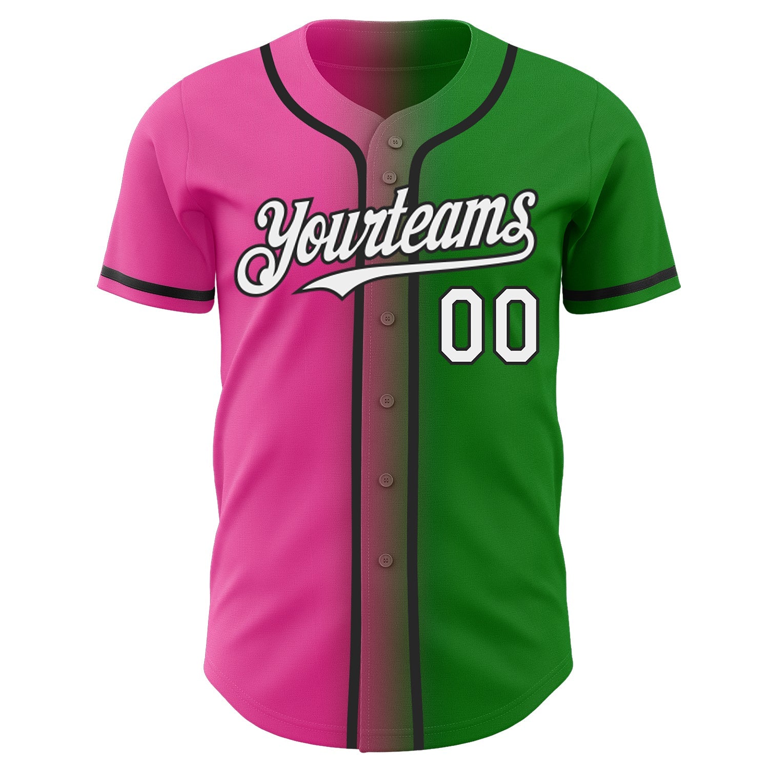 Custom Grass Green White Pink-Black Authentic Gradient Fashion Baseball Jersey view 2