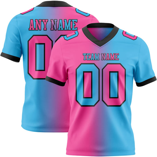 Custom Sky Blue Pink-Black Authentic Gradient Fashion Football Jersey - Main View