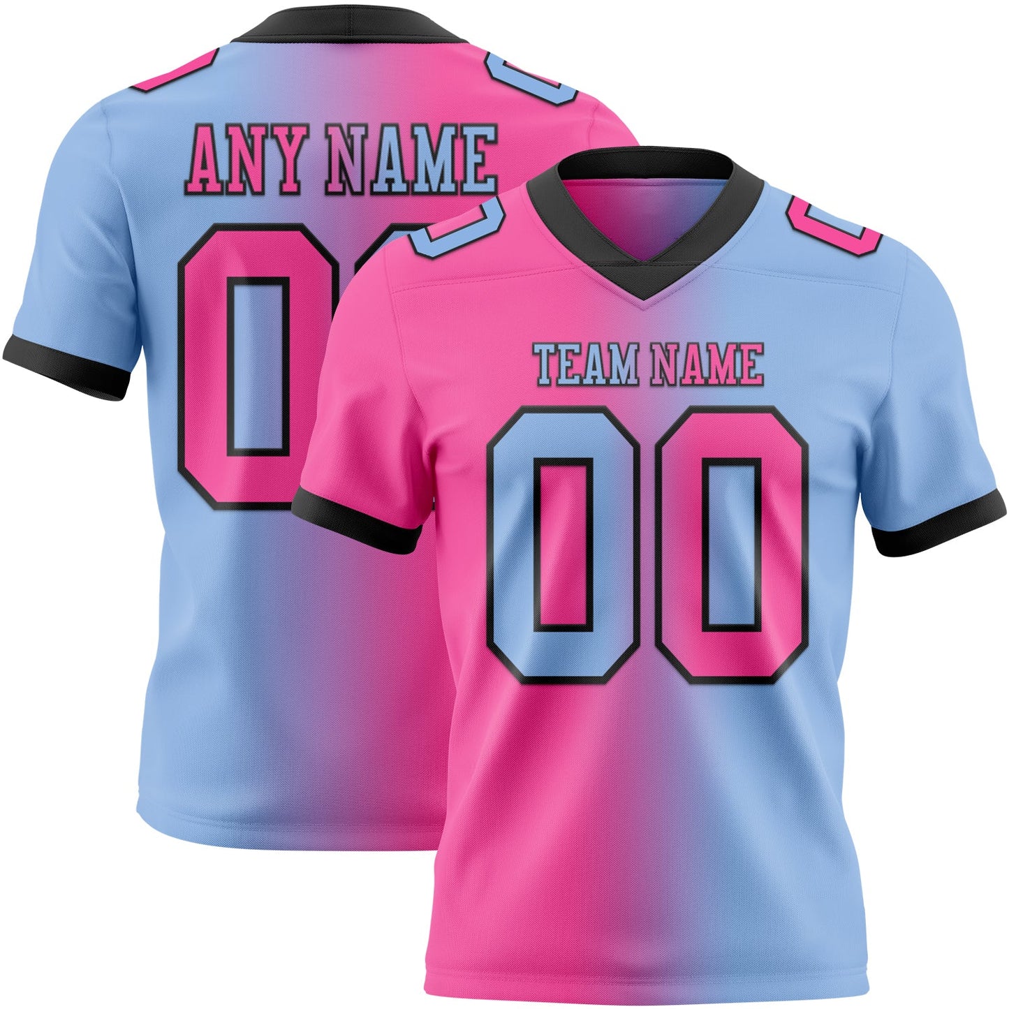 Custom Light Blue Pink-Black Authentic Gradient Fashion Football Jersey - Main View