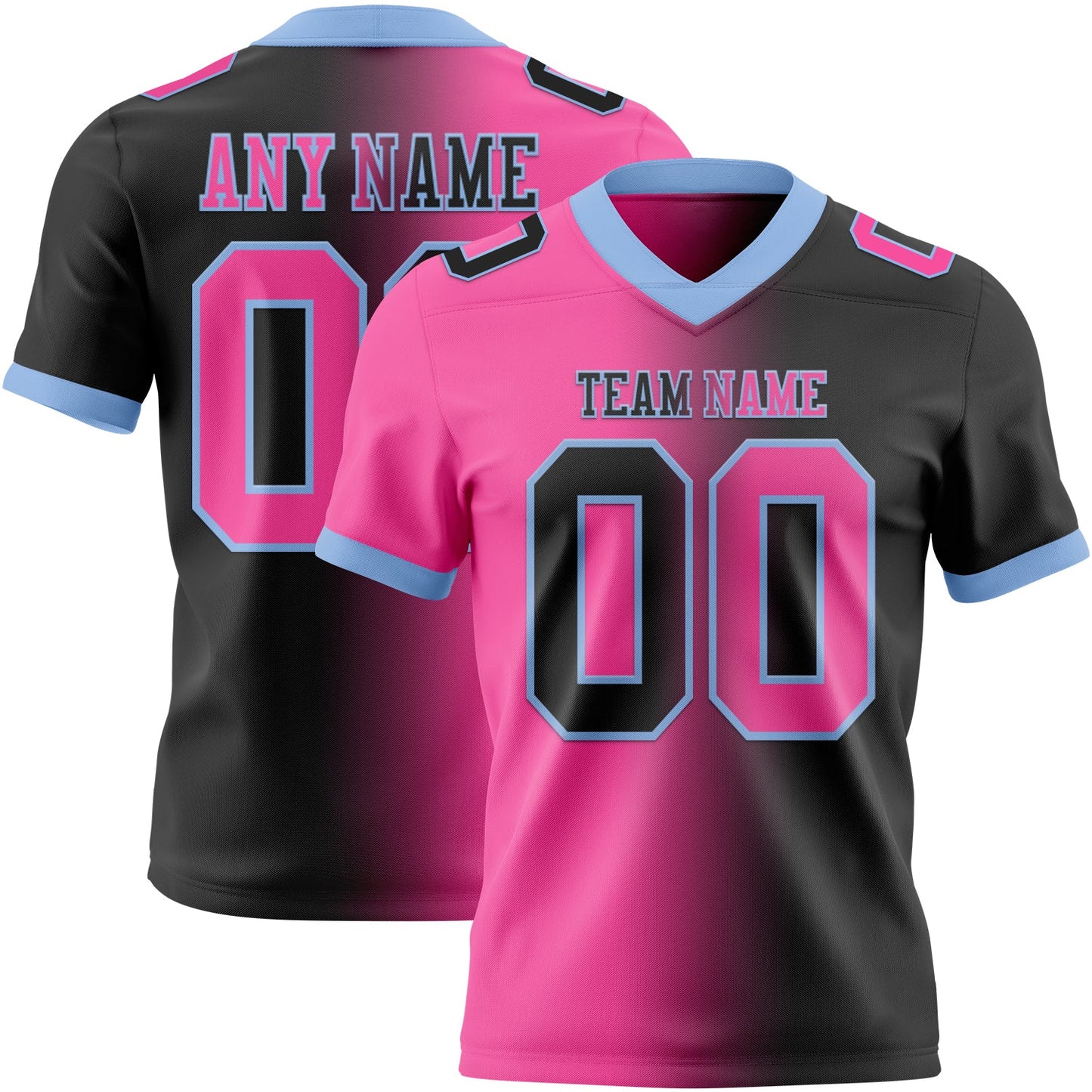 Custom Black Pink-Light Blue Authentic Gradient Fashion Football Jersey - Main View