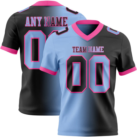 Custom Black Light Blue-Pink Authentic Gradient Fashion Football Jersey - Main View