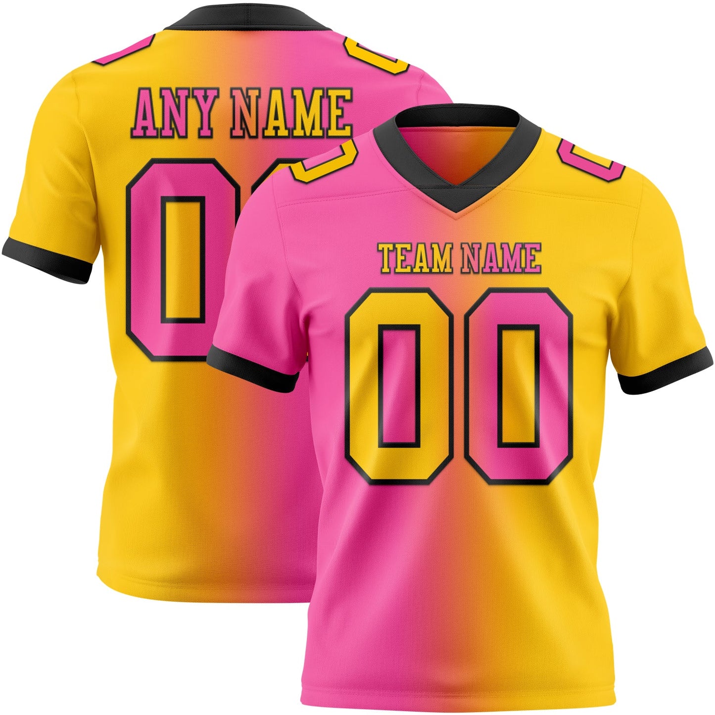 Custom Yellow Pink-Black Authentic Gradient Fashion Football Jersey - Main View