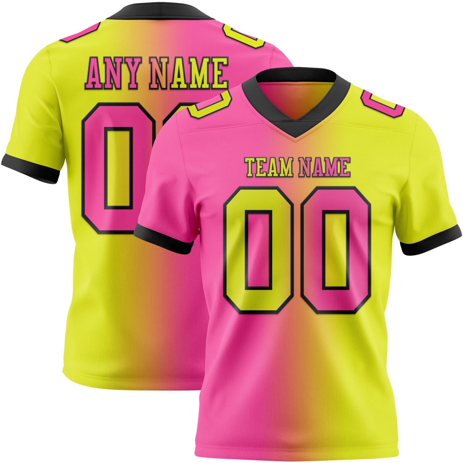 Custom Neon Yellow Pink-Black Authentic Gradient Fashion Football Jersey - Main View
