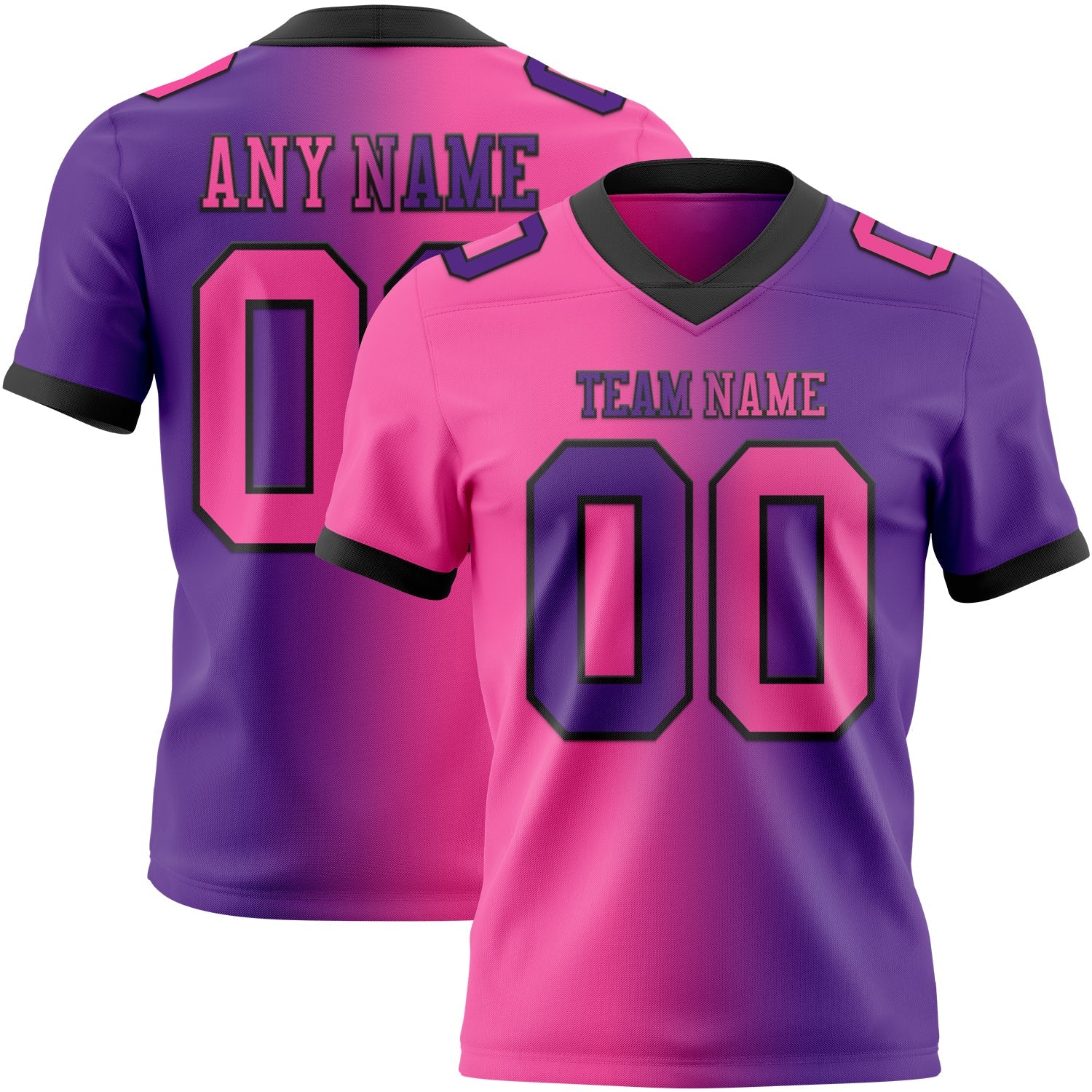Custom Purple Pink-Black Authentic Gradient Fashion Football Jersey - Main View