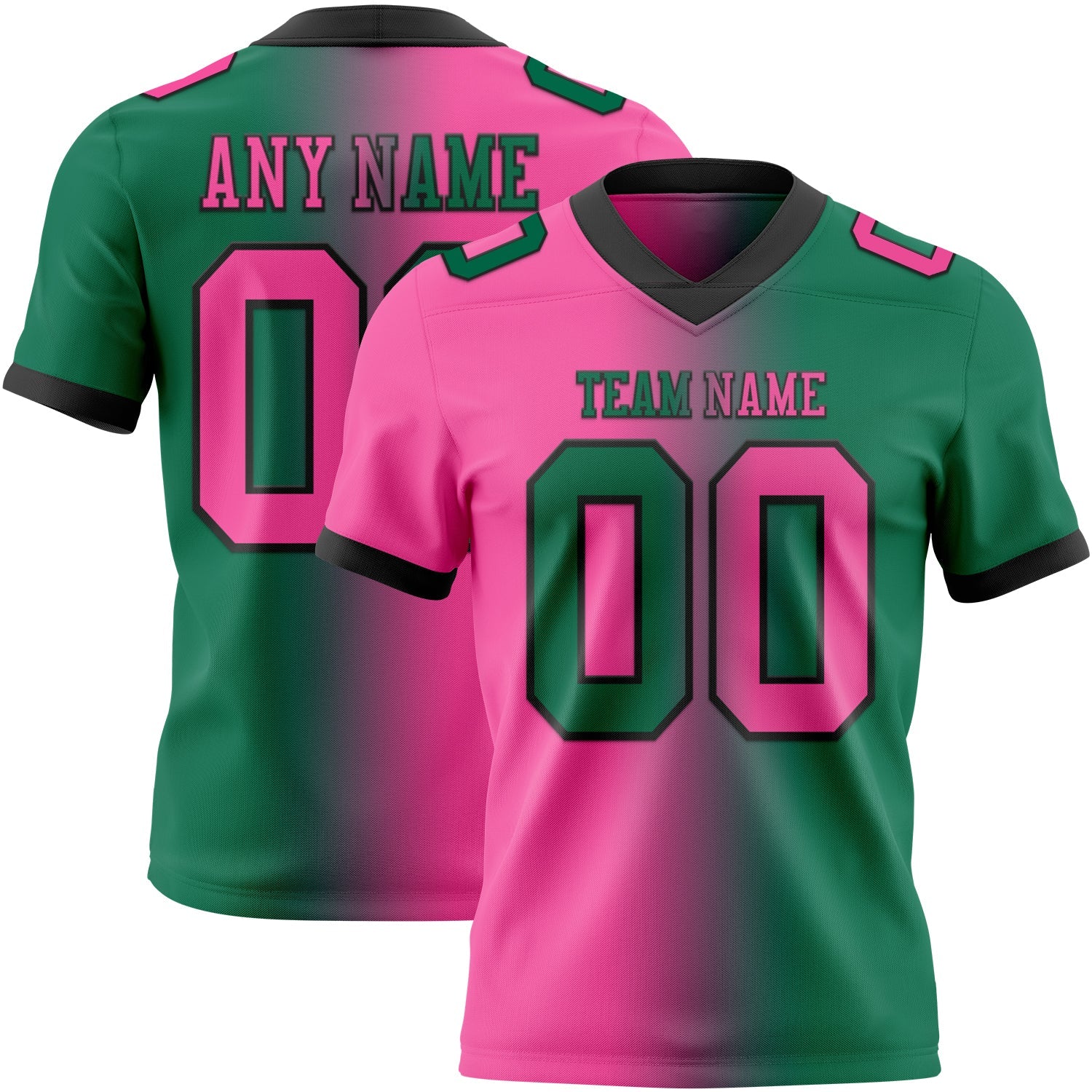 Custom Kelly Green Pink-Black Authentic Gradient Fashion Football Jersey - Main View