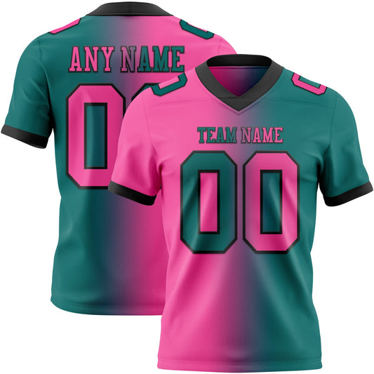 Custom Teal Pink-Black Authentic Gradient Fashion Football Jersey - Main View