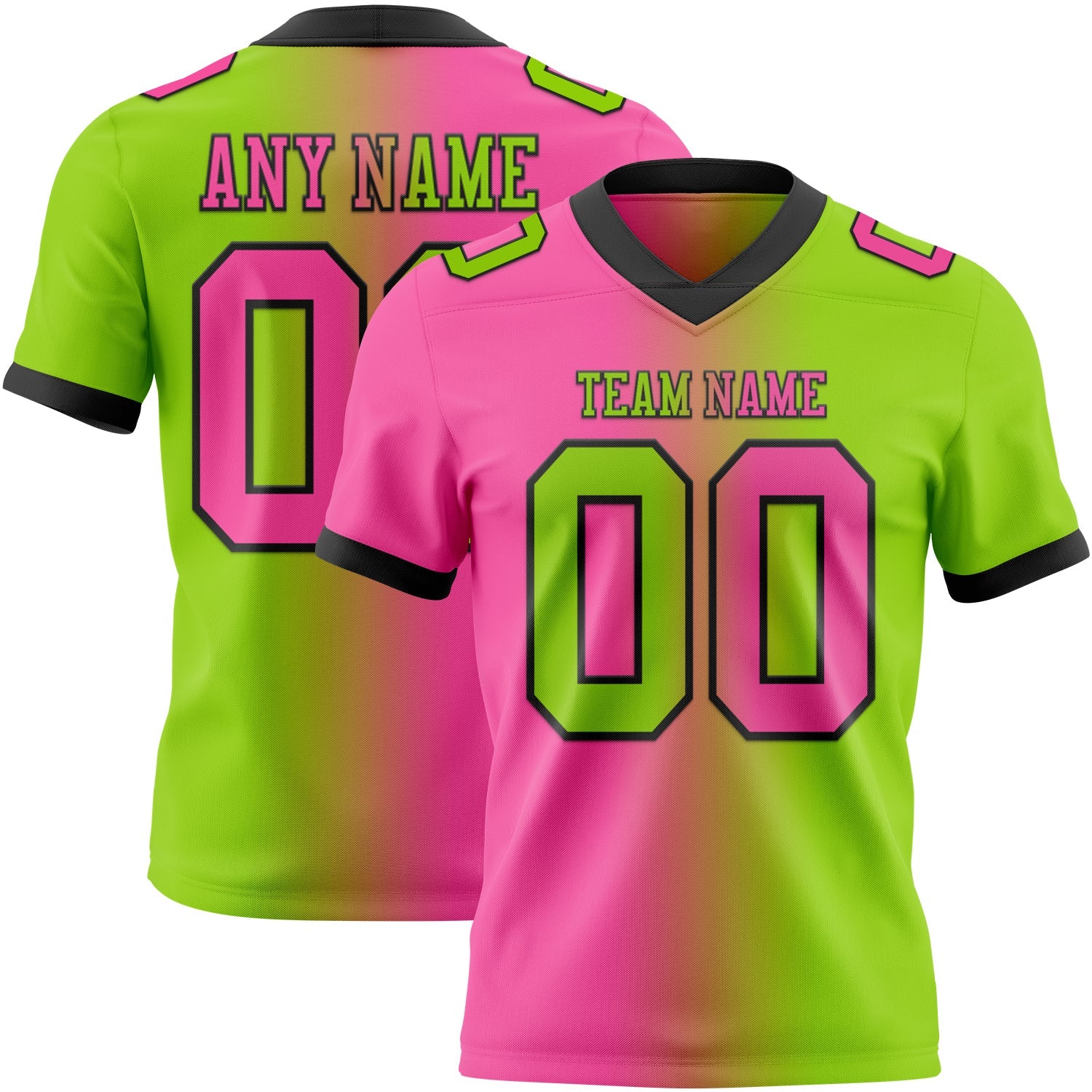 Custom Neon Green Pink-Black Authentic Gradient Fashion Football Jersey - Main View