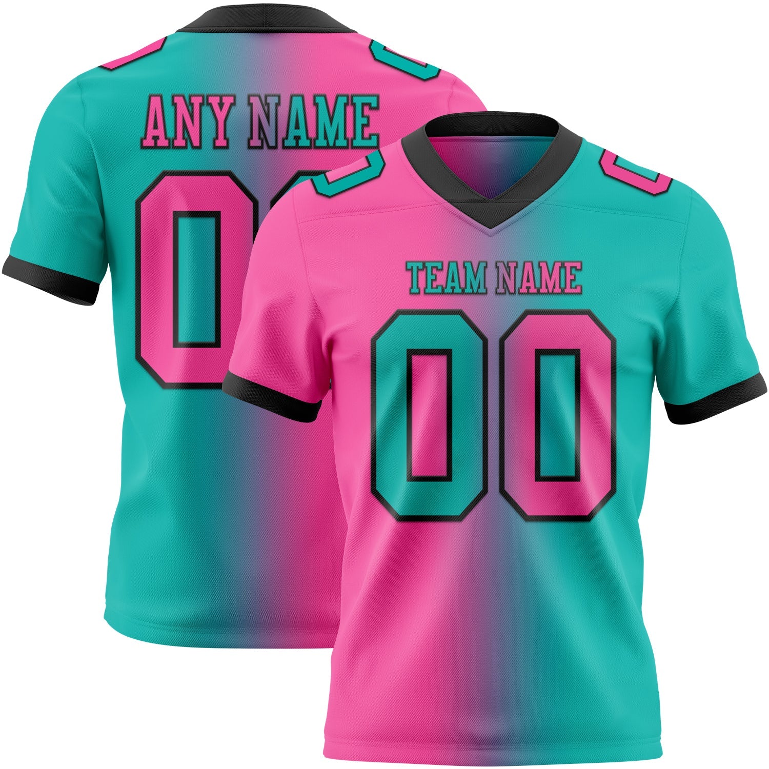 Custom Aqua Pink-Black Authentic Gradient Fashion Football Jersey - Main View