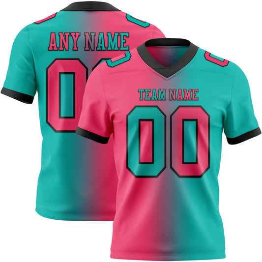 Custom Aqua Neon Pink-Black Authentic Gradient Fashion Football Jersey - Main View
