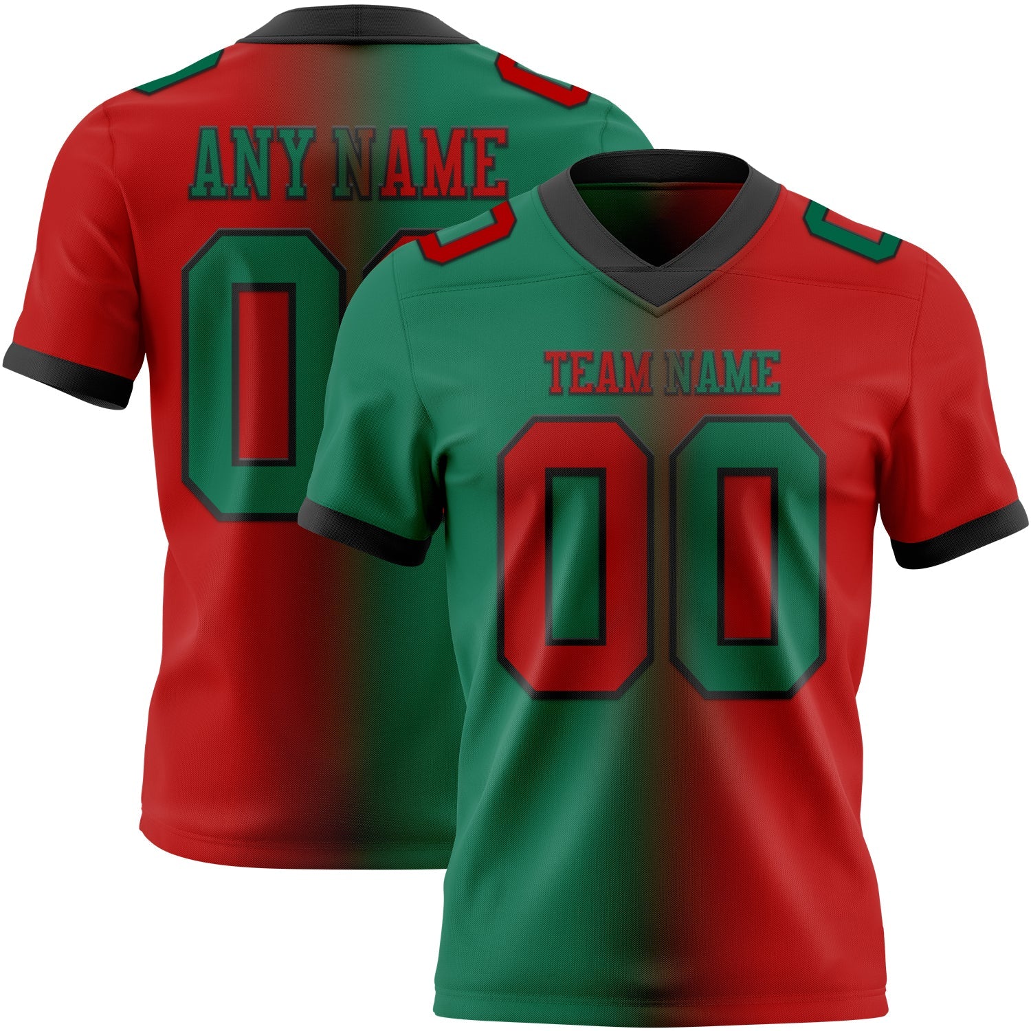 Custom Red Kelly Green-Black Authentic Gradient Fashion Football Jersey - Main View