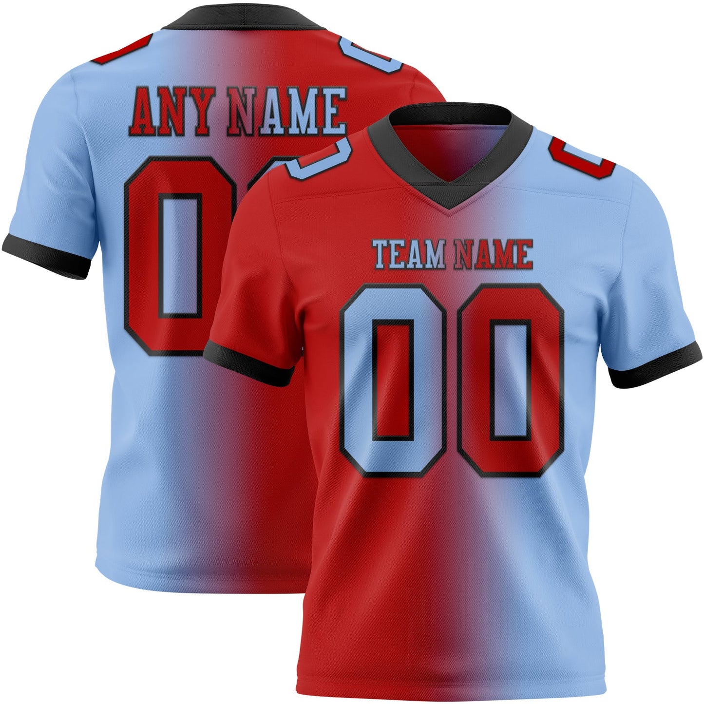 Custom Light Blue Red-Black Authentic Gradient Fashion Football Jersey - Main View