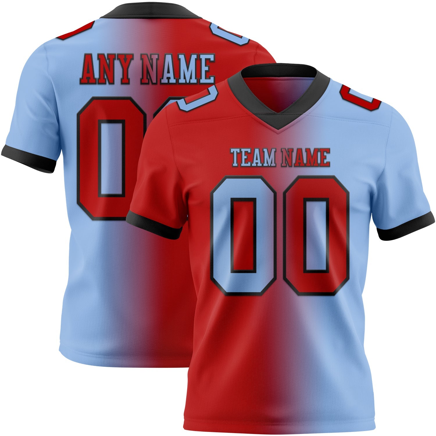 Custom Light Blue Red-Black Authentic Gradient Fashion Football Jersey - Main View