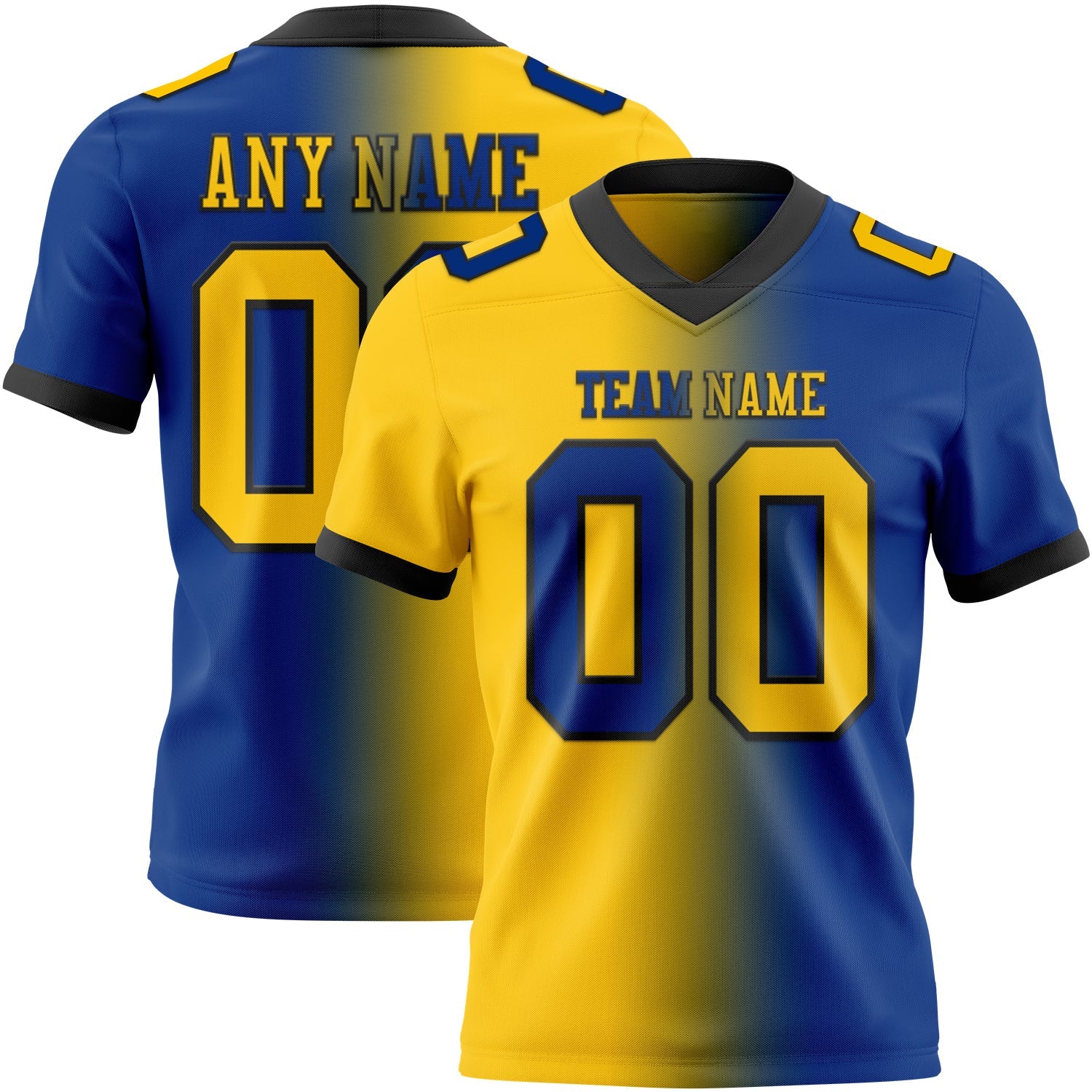 Custom Royal Yellow-Black Authentic Gradient Fashion Football Jersey - Main View