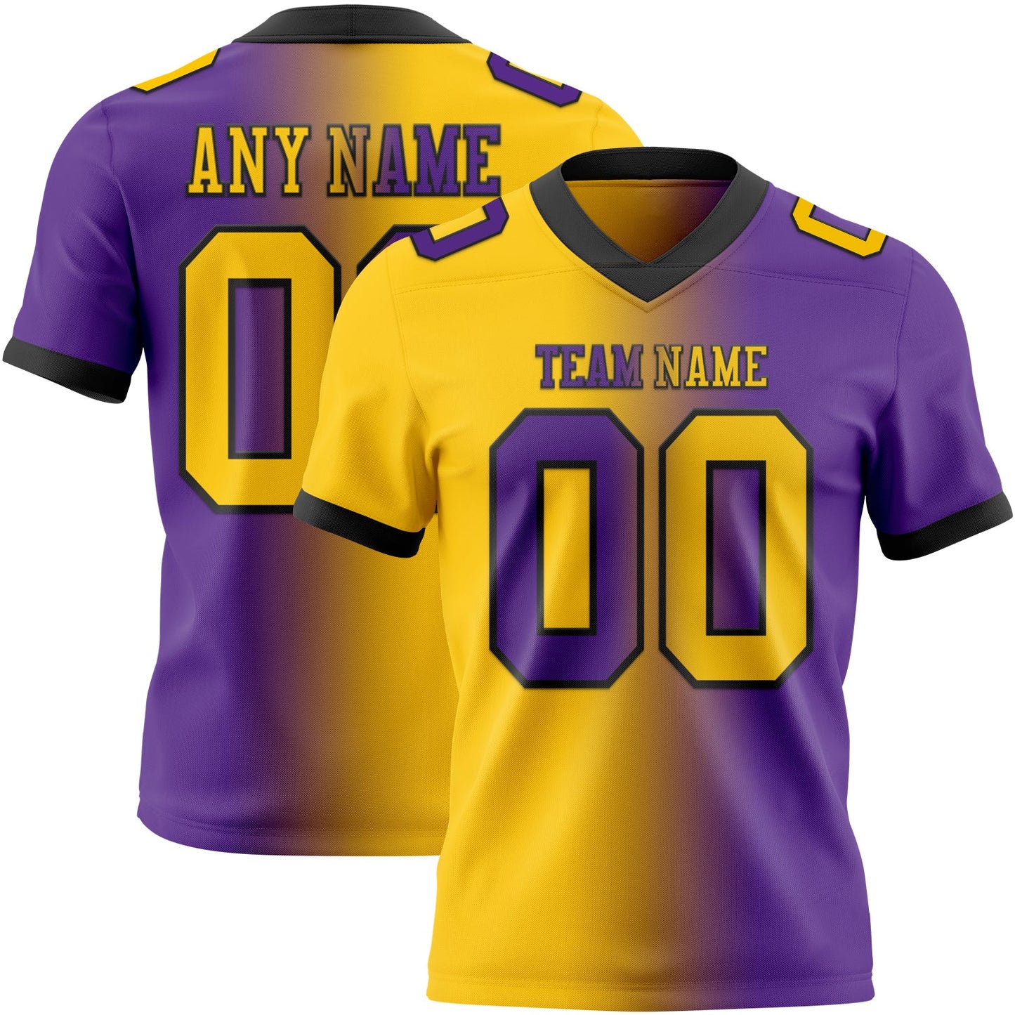 Custom Purple Yellow-Black Authentic Gradient Fashion Football Jersey - Main View