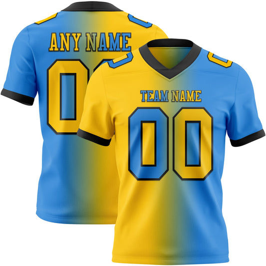 Custom Powder Blue Yellow-Black Authentic Gradient Fashion Football Jersey - Main View